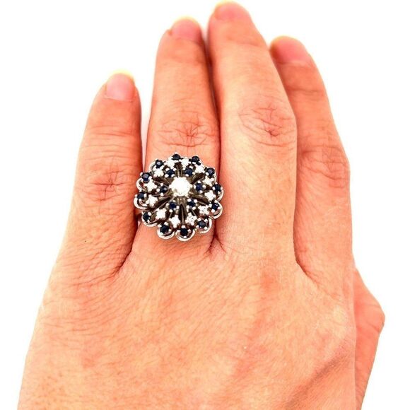 Stunning 14k Sapphires & Diamonds Vintage Ring - Picture 12 of 16